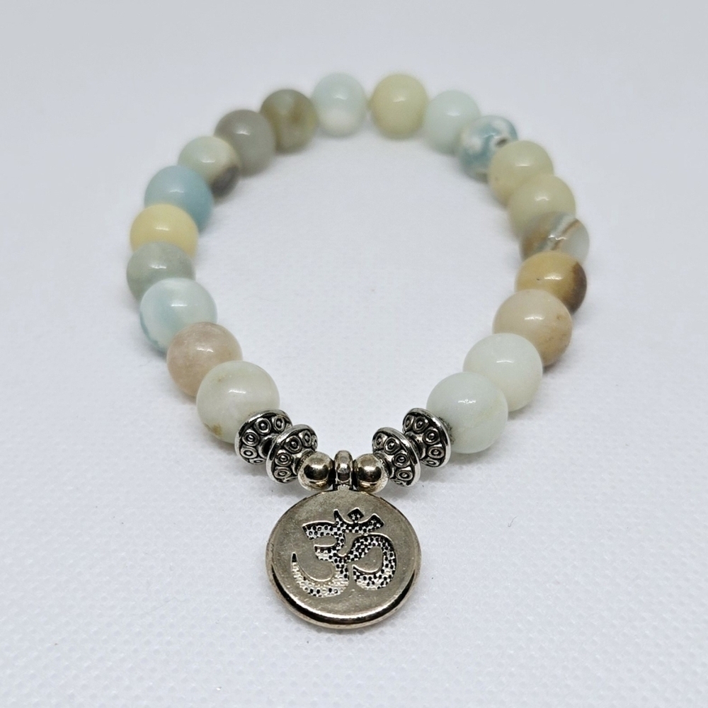 Pastel Amazonite Gemstone Bracelet w/ Om Charm – 8mm Beads